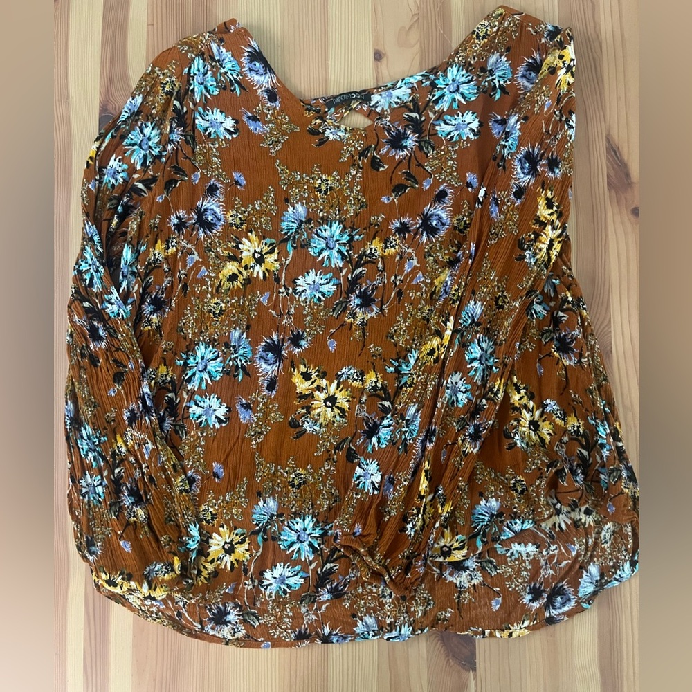 Papermoon Floral Blouse in Brown and Blue